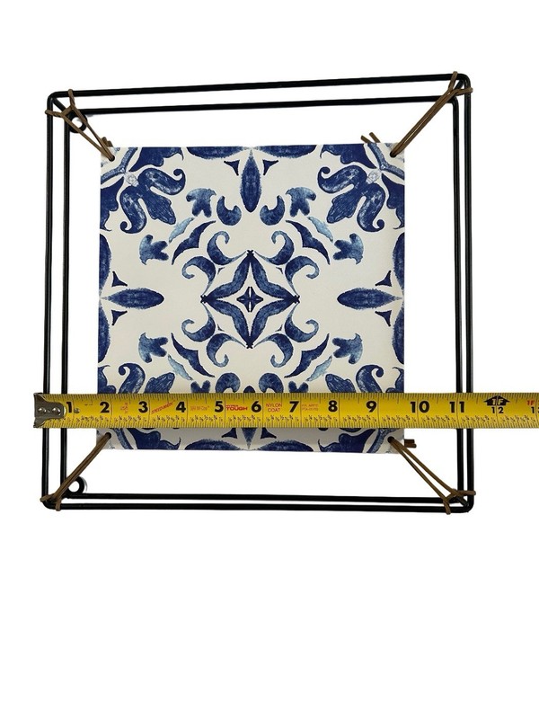 Blue White Tile Pattern Wall Art Ceramic Look Print Modern Black Metal Frame 11” gallery
