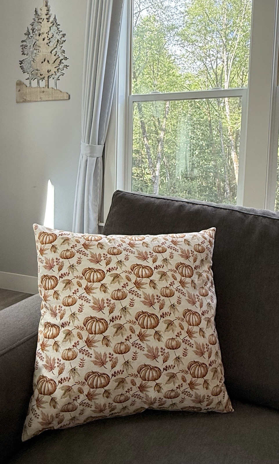 Fall Pumpkin Leaves 18" Throw Pillow Cover With Zipper Brown Beige Green gallery