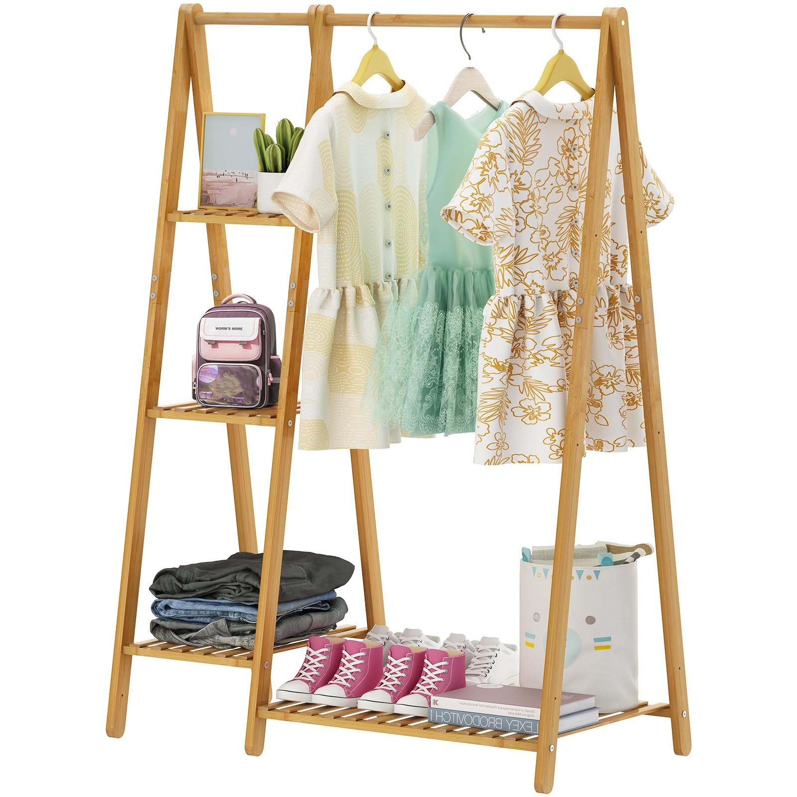 Bamboo Small Clothes Rack,Kids Clothing Rack, Mini Wooden Garment Rack with S... gallery