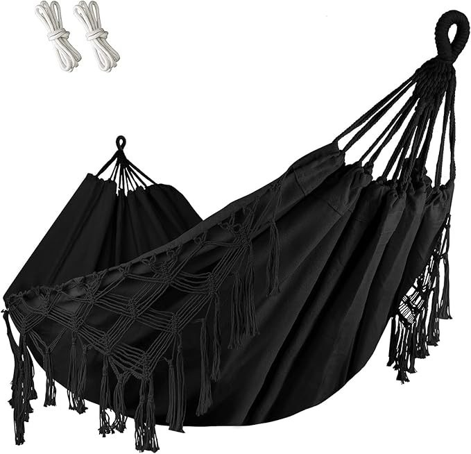 Double Hammock Macrame Boho Cotton with Hanging Ropes 485LBS Capacity Camping gallery