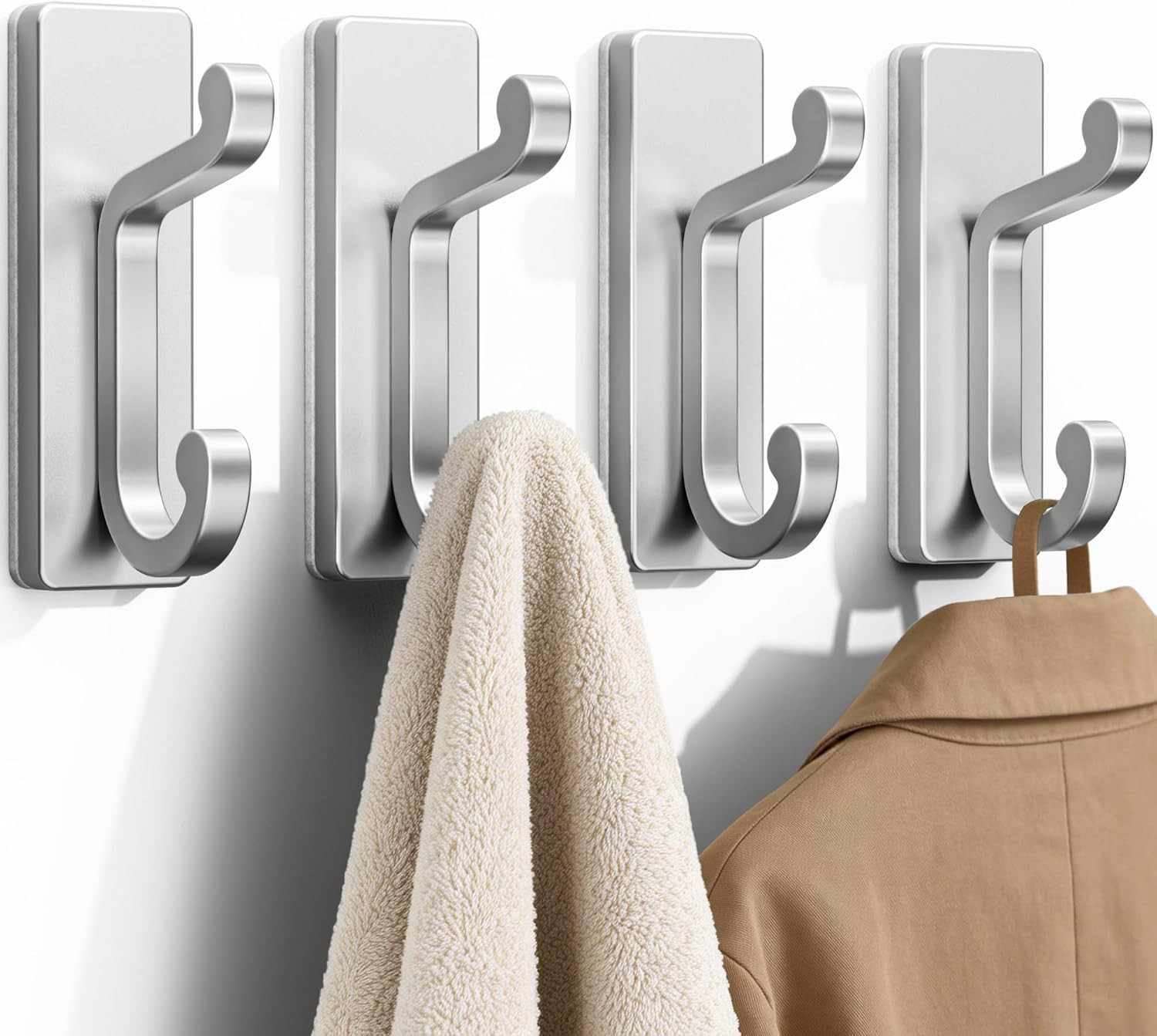 Silver Self Adhesive Hooks - Stick on Hanger, Hold 13Lbs, 4 Pack. gallery