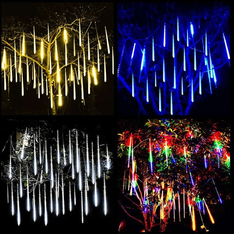 Solar Meteor Shower LED Lights Waterproof Light Tube String Garden Outdoor Decor gallery