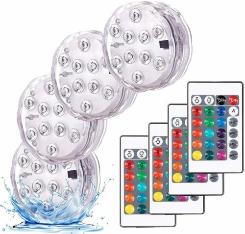 4 Pcs Pool Lights Submersible LED Lights w/Remote Underwater Light for Ponds gallery