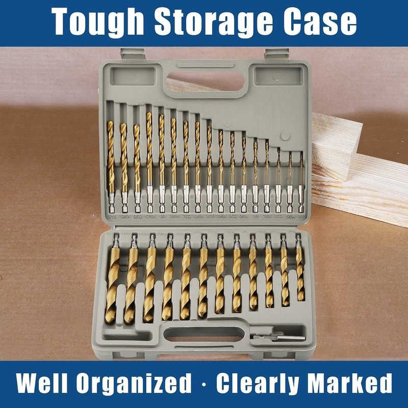 1/4in Hex Shank Drill Bit Set 30pc Quick Change Titanium Twist Drill Bit Set gallery