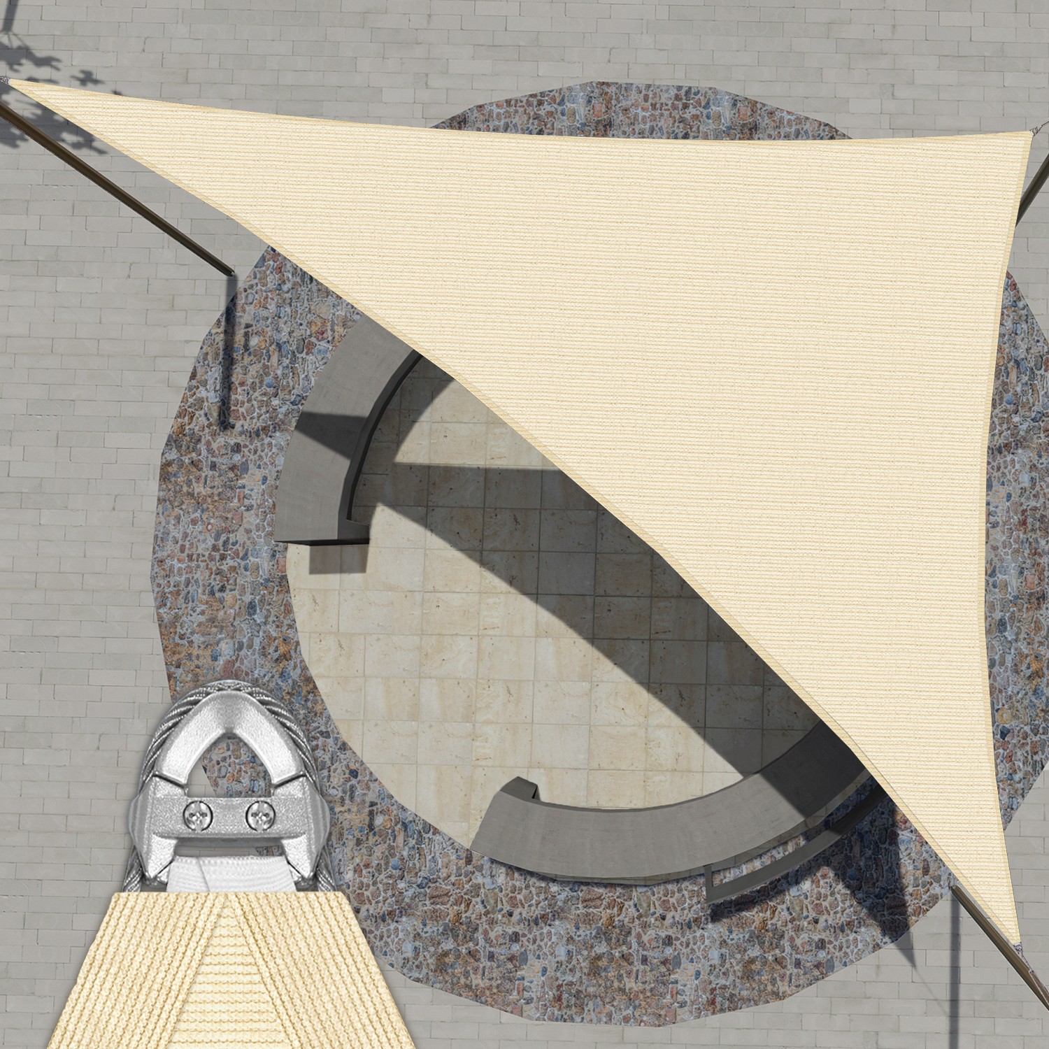 2-5ft Beige Heavy Duty Triangle Sun Shade Sail Cover Steel Wire A-Rings 260GSM gallery