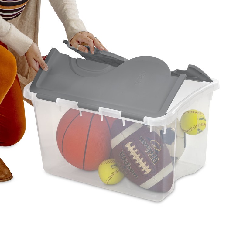 48Qt Medium Clear Plastic Storage Container, Sterilite Hinge Lid Gray Bin gallery