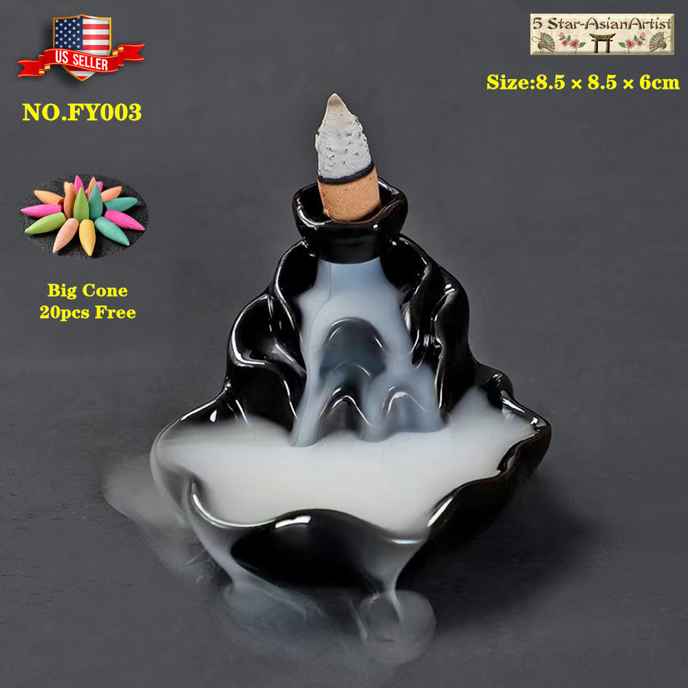 Ceramic Backflow Incense Burner Holder Lotus Waterfall & Incense Cones Gift gallery