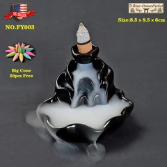 Ceramic Backflow Incense Burner Holder Lotus Waterfall & Incense Cones Gift