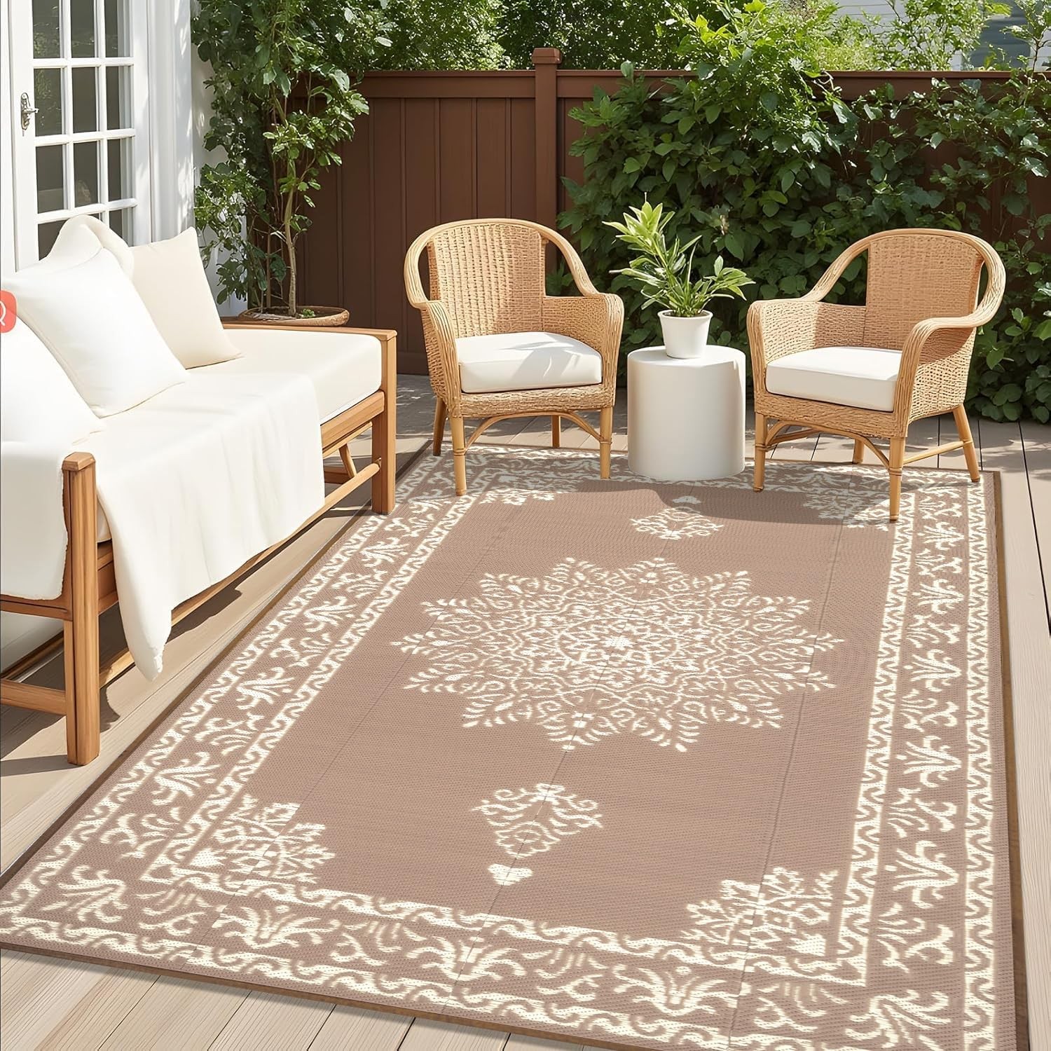 Outdoor Rug 5x8 Ft, Waterproof Plastic Straw Patio Rug, Reversible Backyard C... gallery