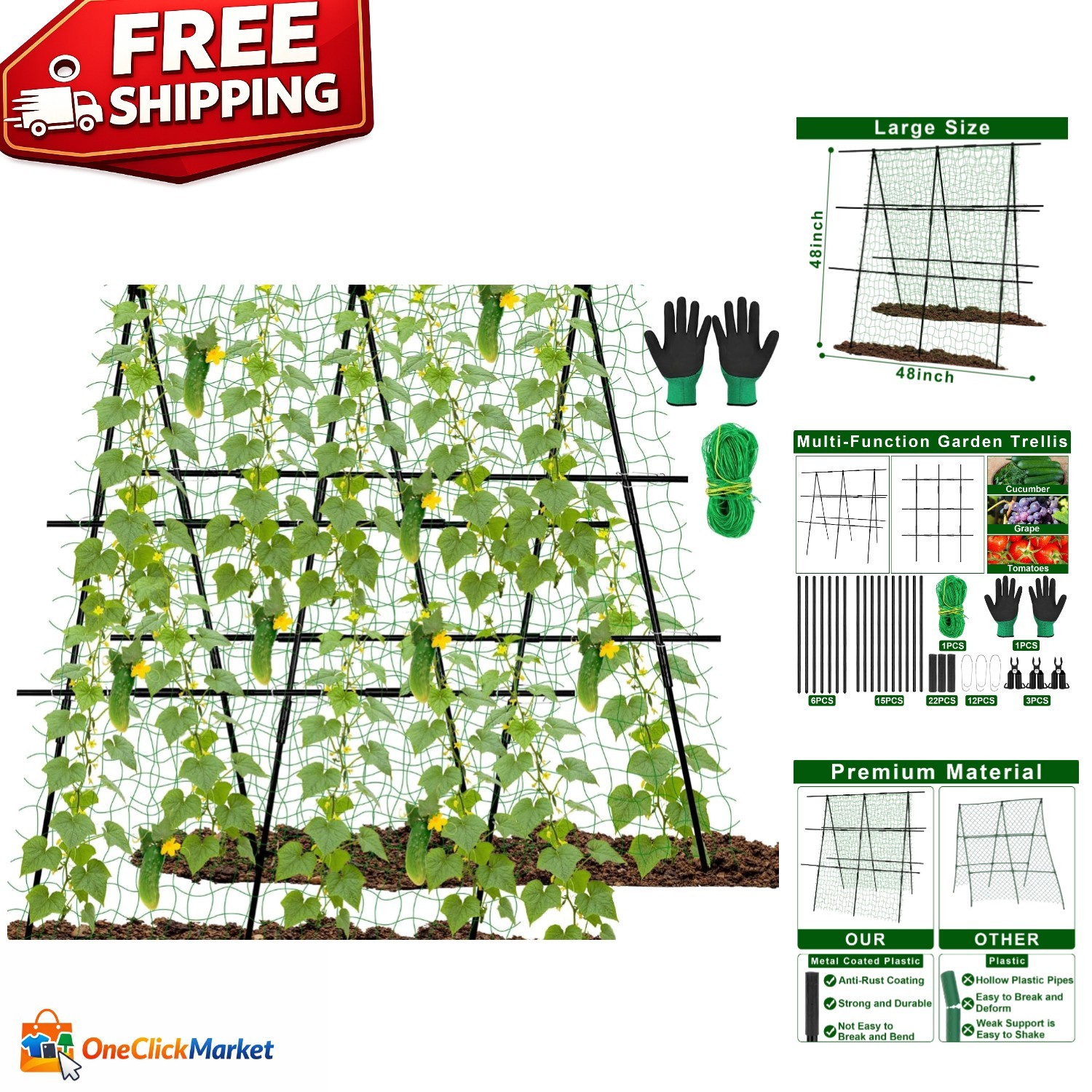 Easy-To-Assemble 48 Inch Garden Trellis: Stable Support for Vegetables & Fruits gallery