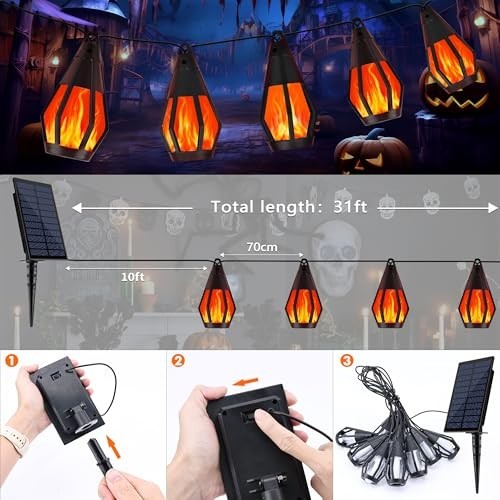 Solar String Lights for Outside, 21Ft Patio Lights with 10 Flickering Flame Ligh gallery