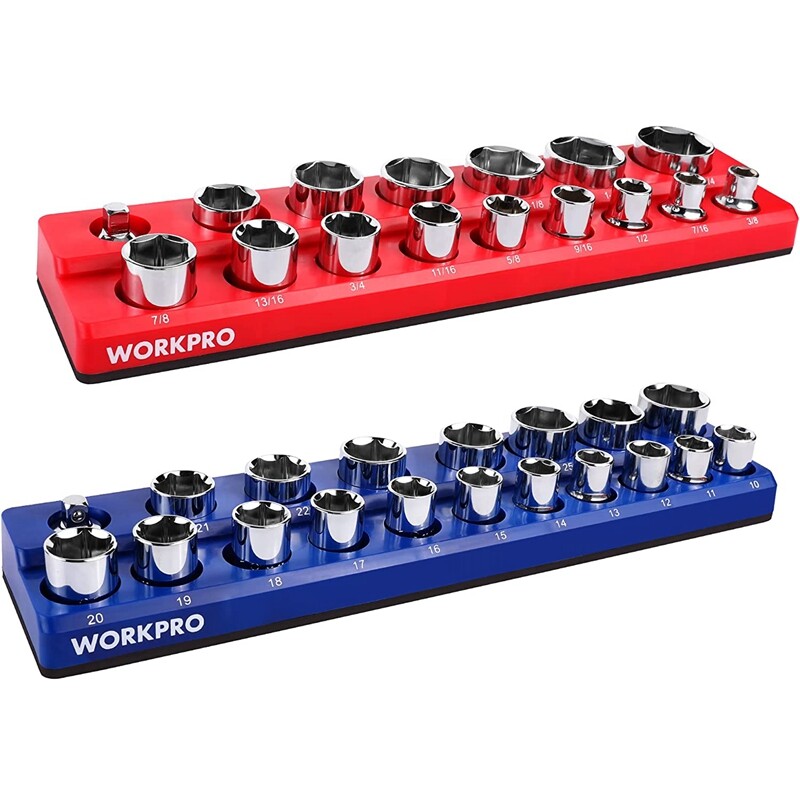 WORKPRO 2PC 1/2" Magnetic Socket Organizer Set Socket Holder Cart Set SAE Metric gallery