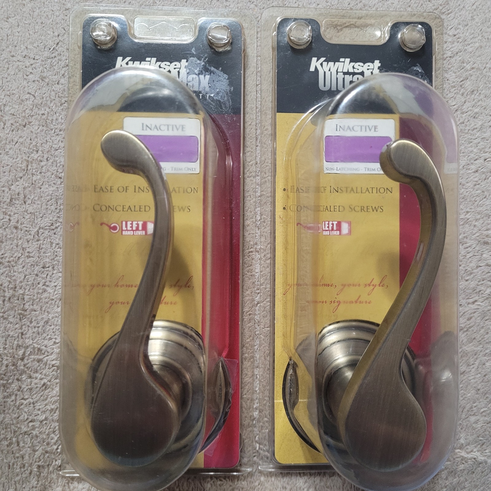 Kwikset Ultramax Inactive Bronze Lever Polished Brass Door Handle (Lot of 2) New gallery