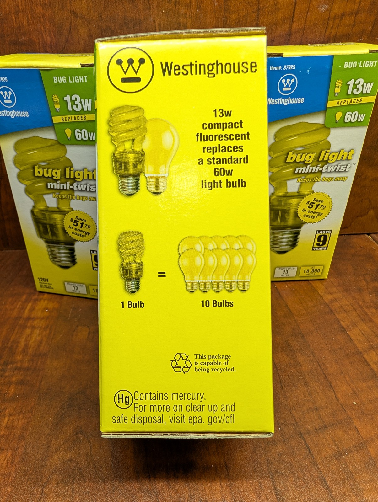 4 Pack - Westinghouse Yellow Bug Light Bulbs 60W = 13W Compact Fluorescent CFL gallery