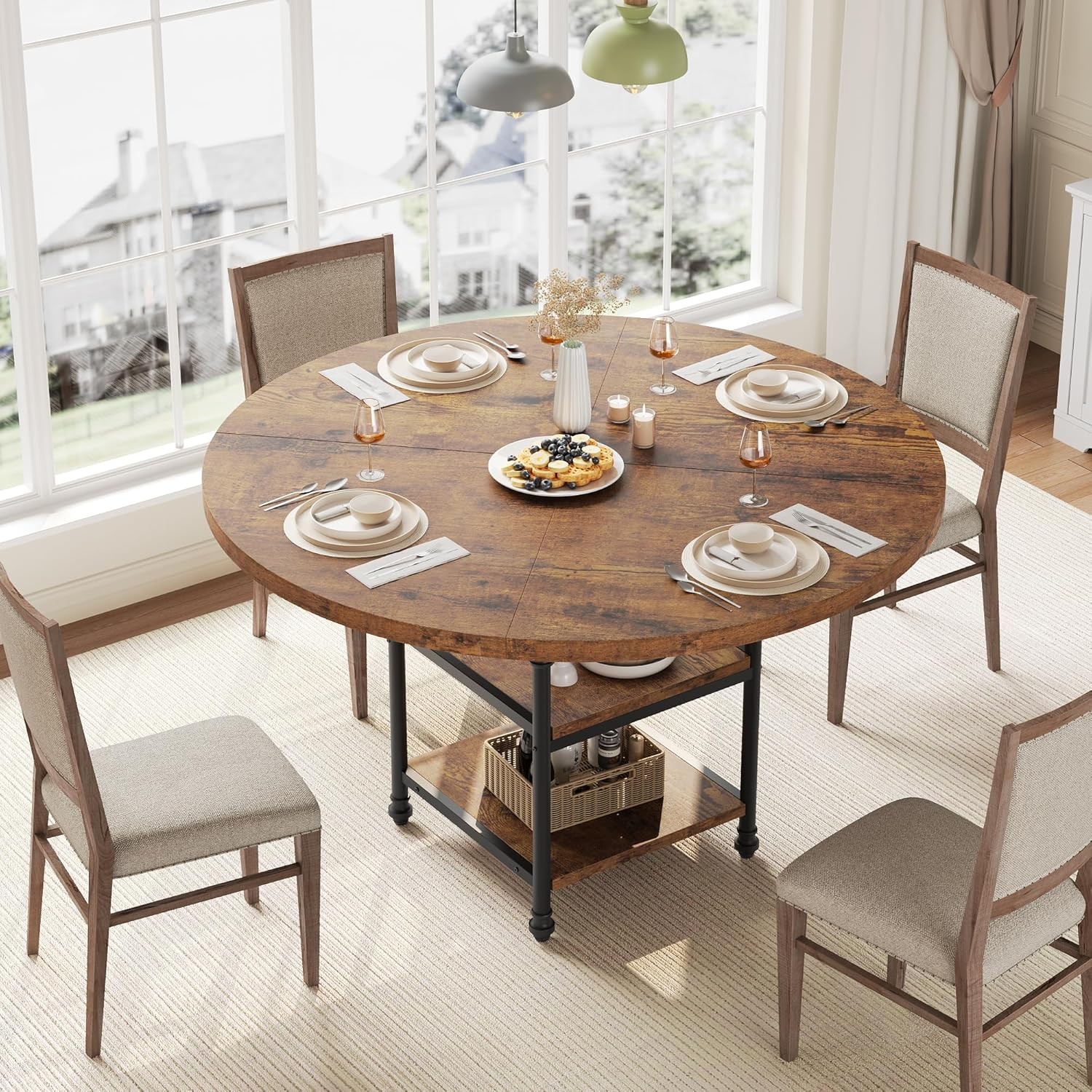 47 in Round Dining Table for 4-6 People Farmhouse Dinner Kitchen Table gallery