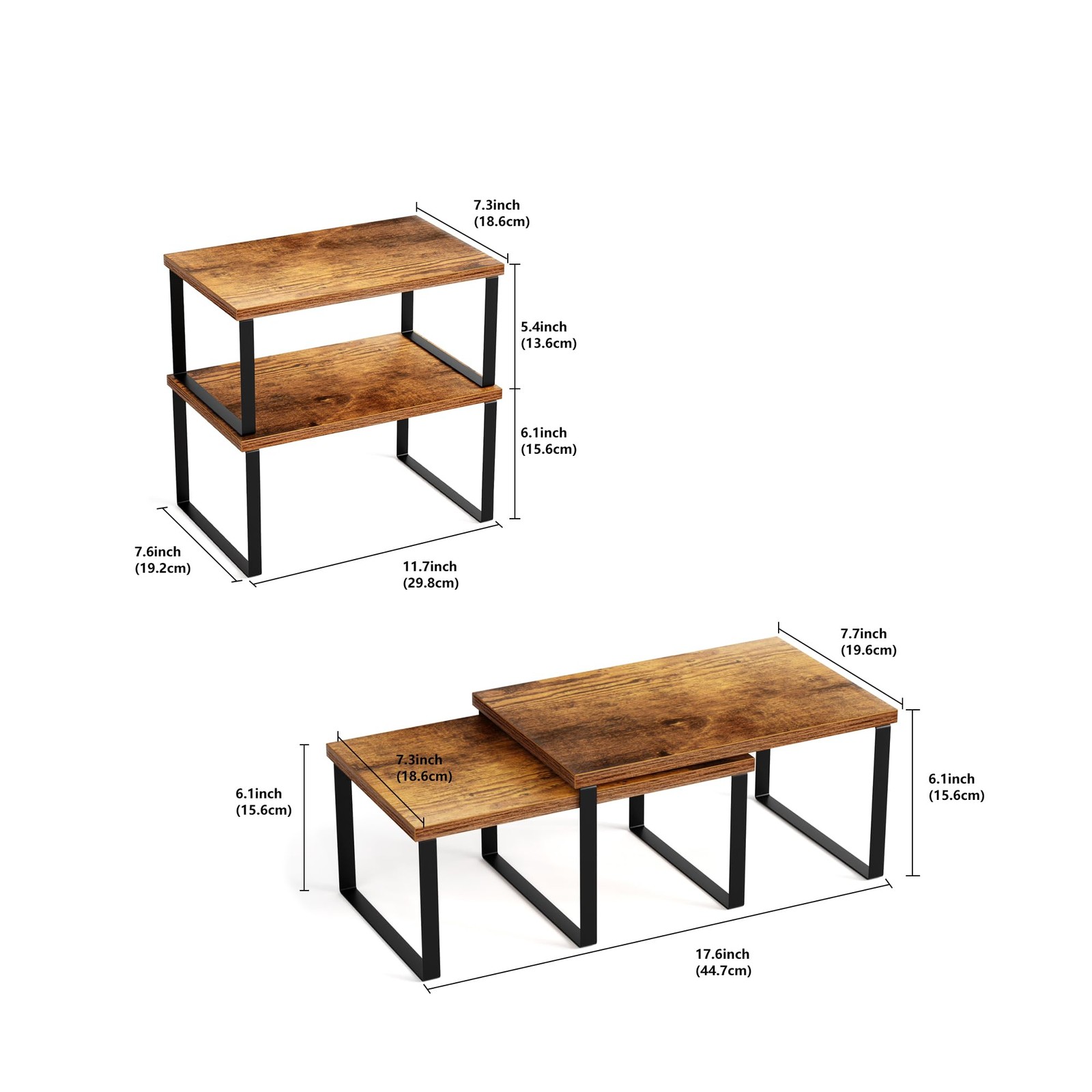 2 Set Metal & Engineered Wood Kitchen Shelf Stackable Cabinet Organizer, Coun... gallery
