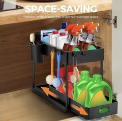 Pack Pull Out Under Sink Organizer Matte Black Hook & Hanging Cup – A0084