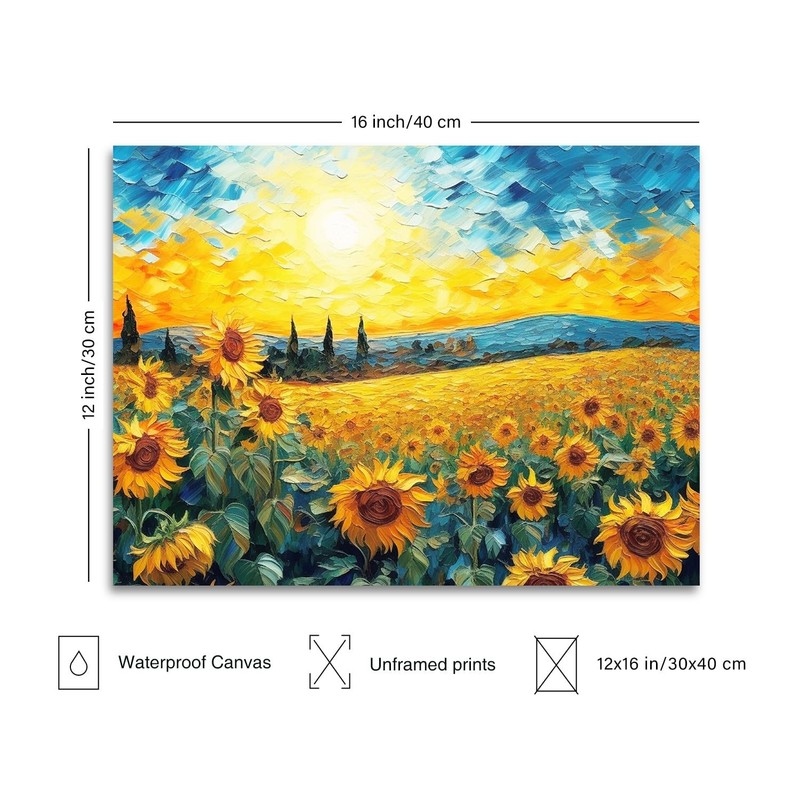 Dazzlewall Sunflower Wall Decor Poster Modern Sunrise Flower Oil Painting Wal... gallery