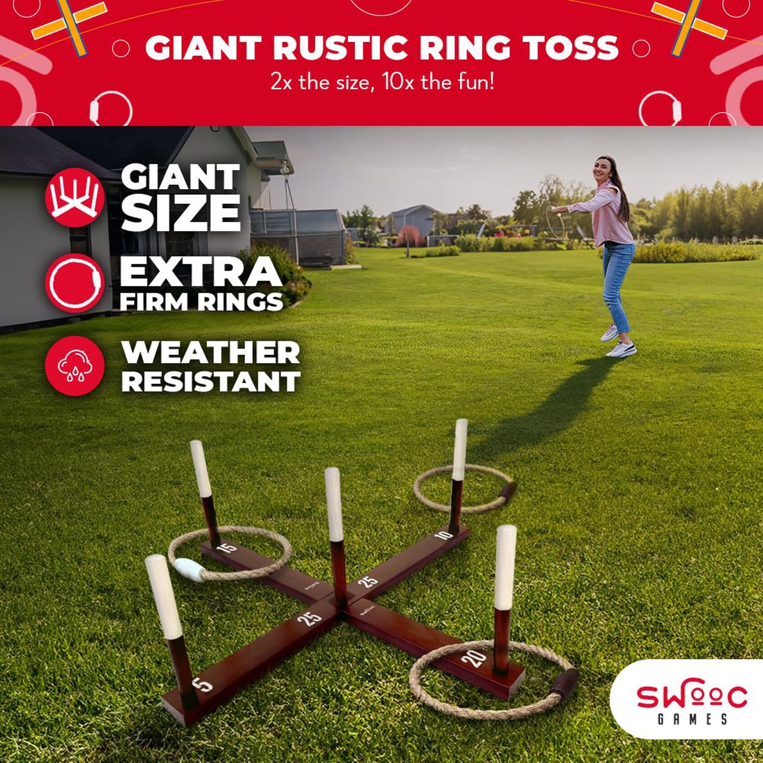 SWOOC Games - Rustic Ring Toss Game (All Weather) - Easy Setup & Extra Games ... gallery