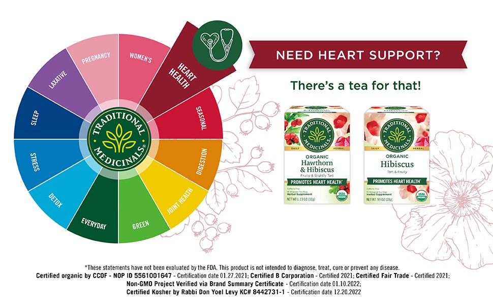 Tea, Organic Hawthorn & Hibiscus - Promotes Heart Health - Kosher, Non-GMO, gallery