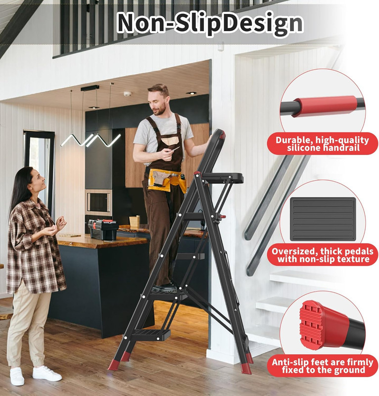 4 Step Foldable Step Ladder with Mutifunctional Tool Tray, Platform Ladders Step gallery
