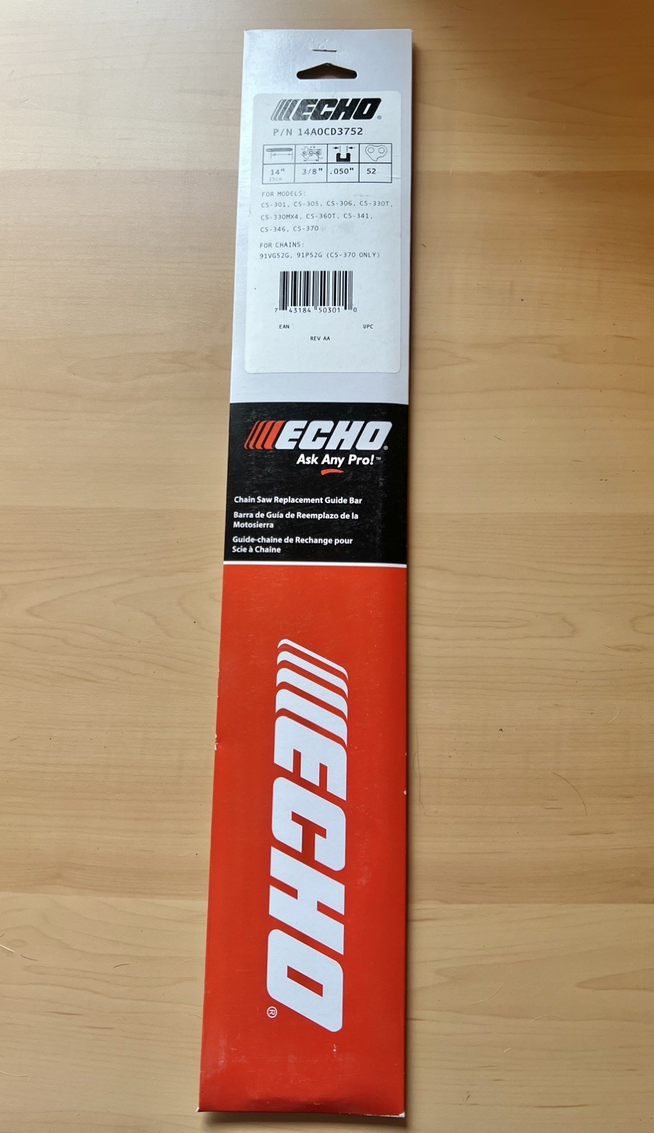Echo 14A0CD3752 OEM Guide Bar 14" 3/8LP .050 52DL – New in Sealed Package gallery