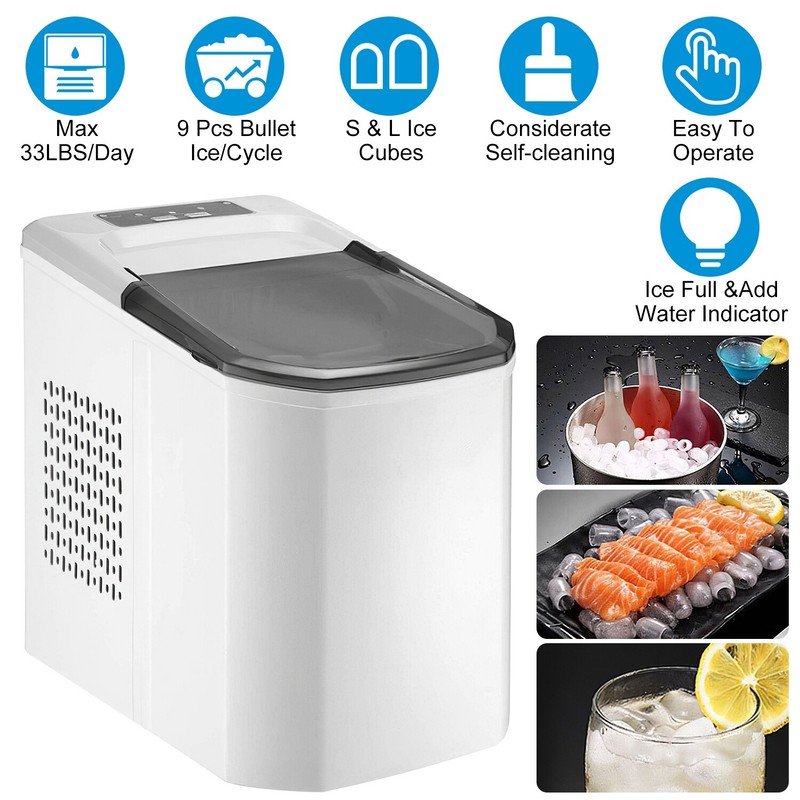 33LBS/24Hrs Countertop Ice Maker Machine Handle 9 Cubes Ready 6 Mins Self-clean gallery