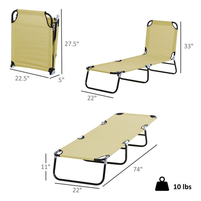 Sunbathing Folding Lounge Chair 5-Level Recline 74in Seat 265lb Beige gallery