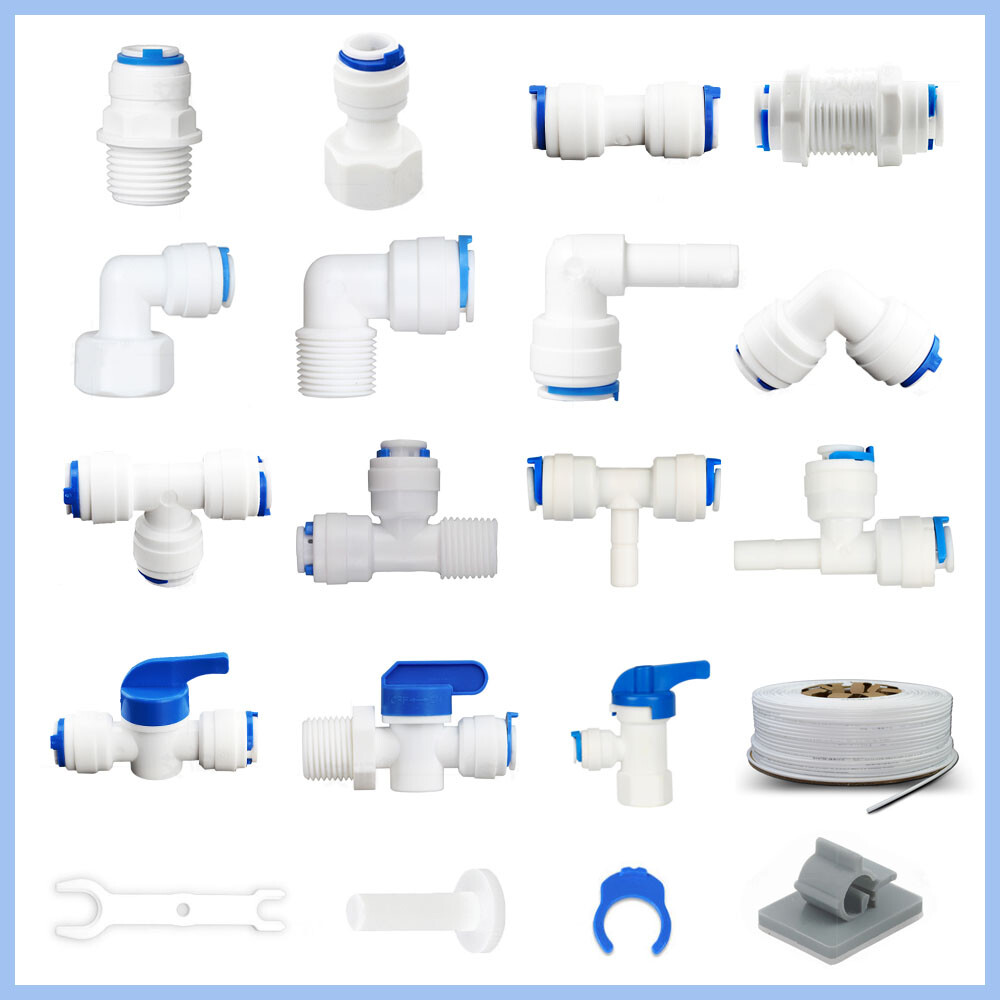 1/4 3/8 Push Fit Tube Fitting Tee Elbow Quick Connector RO Water Reverse Osmosis gallery