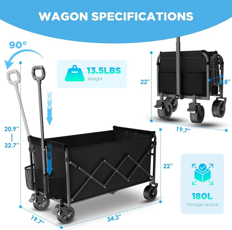 Wagons Carts Foldable, Beach Wagon with Brakes & All-Terrain Wheels 560LBS Capac gallery