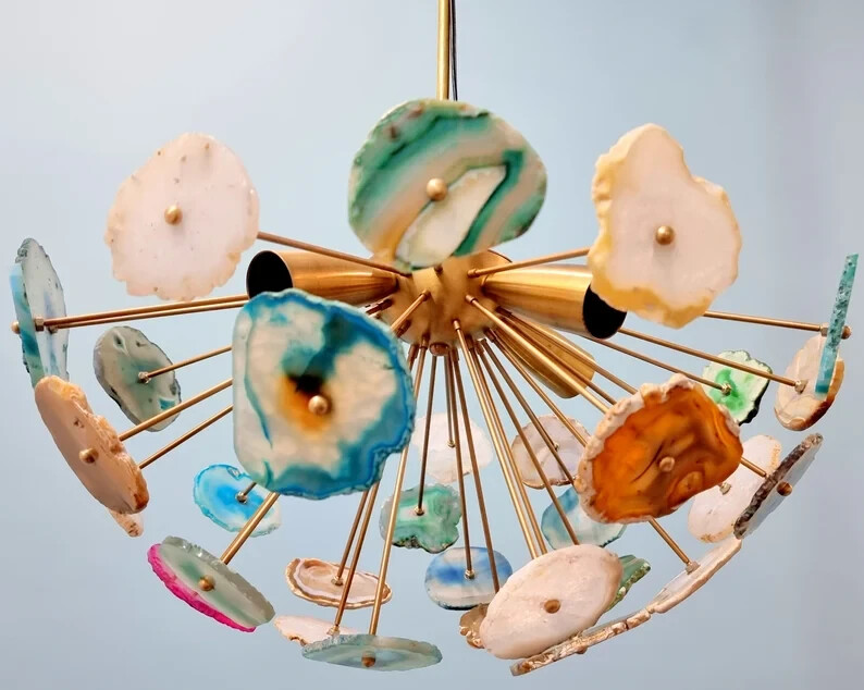 Aristocratic Natural Stones Agates Light Sputnik Chandelier Premium Half Urchin gallery
