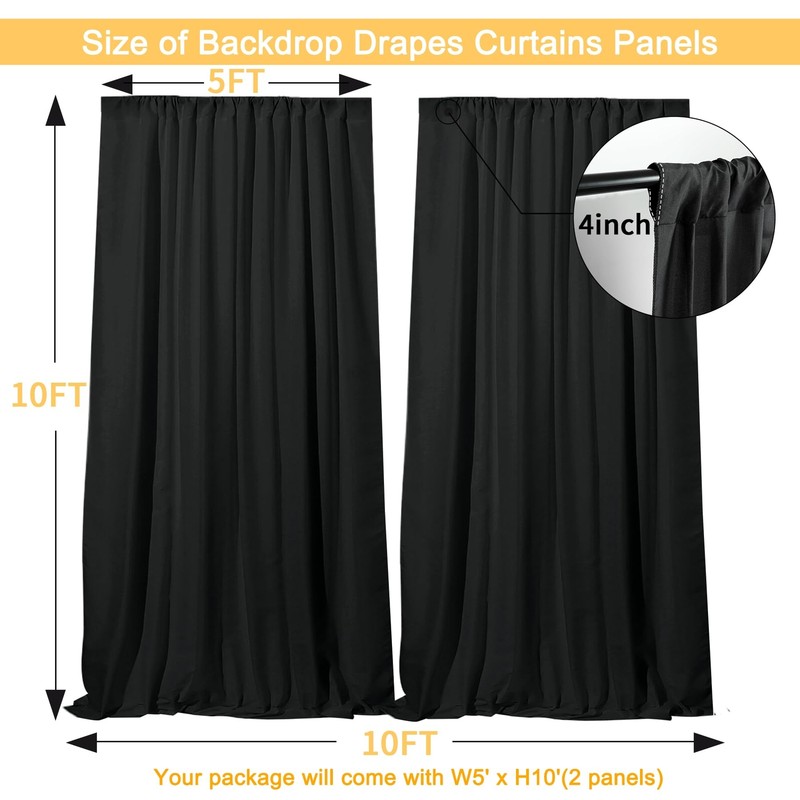 10 FT x 10 FT Black Backdrop Curtain - Polyester Photography Backdrop Drapes ... gallery