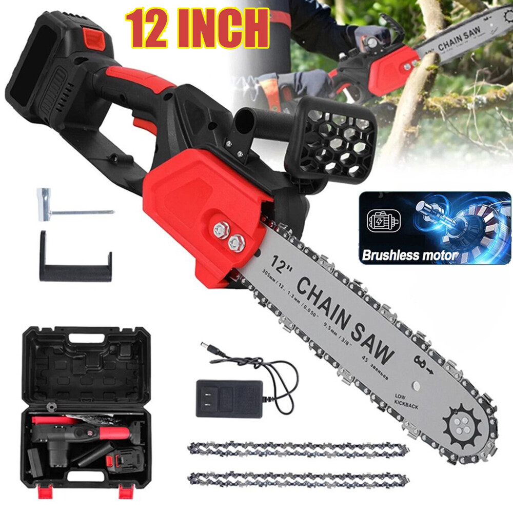12" Cordless Chainsaw Brushless Electric Handheld Chain Saw w/ Battery & Charger gallery
