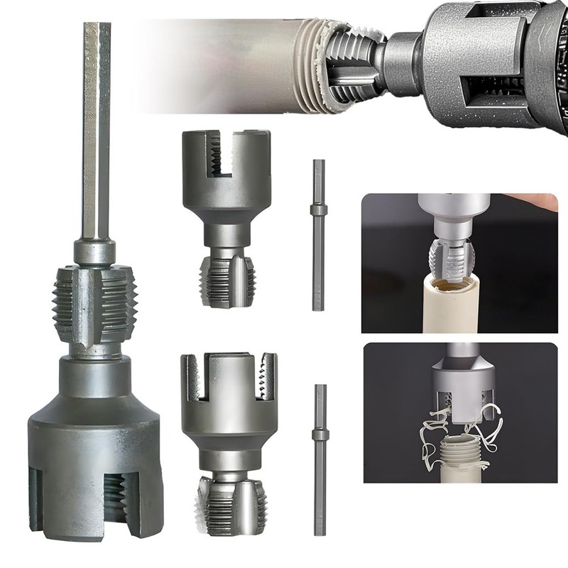 Integrated Internal & External Pipe Threading Tool Steel PVC Pipe Threader Kit gallery