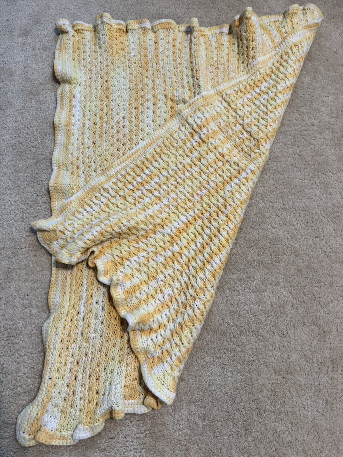 Rectangle Afghan Sunshine Yellow Orange White Crochet Blanket Throw 44”x35” gallery