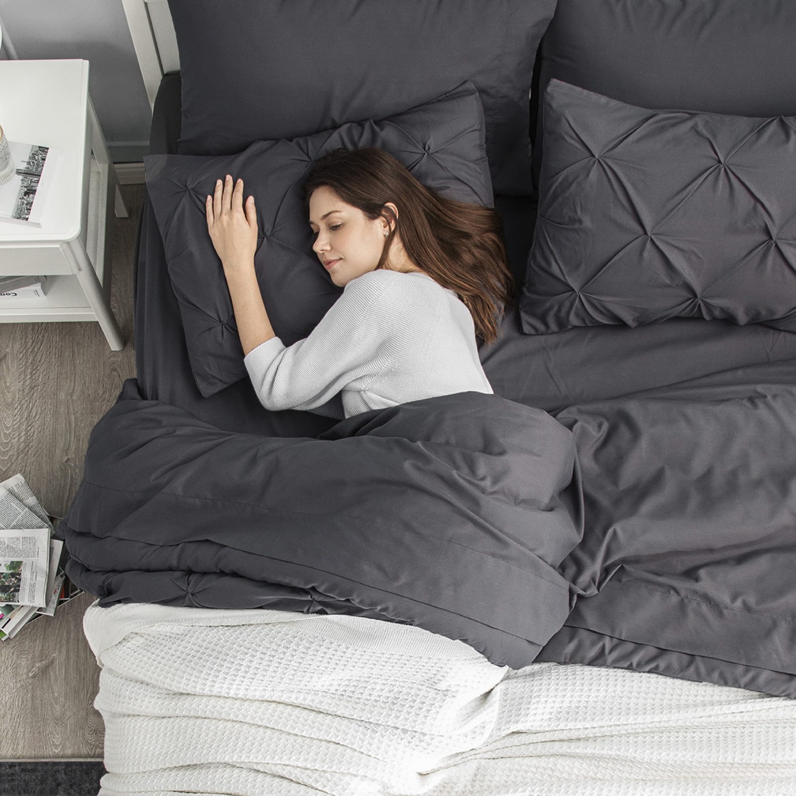 Comforter Set King 7 Pieces Dark Grey Pintuck Bedding Bedsure Size GentleSoft gallery
