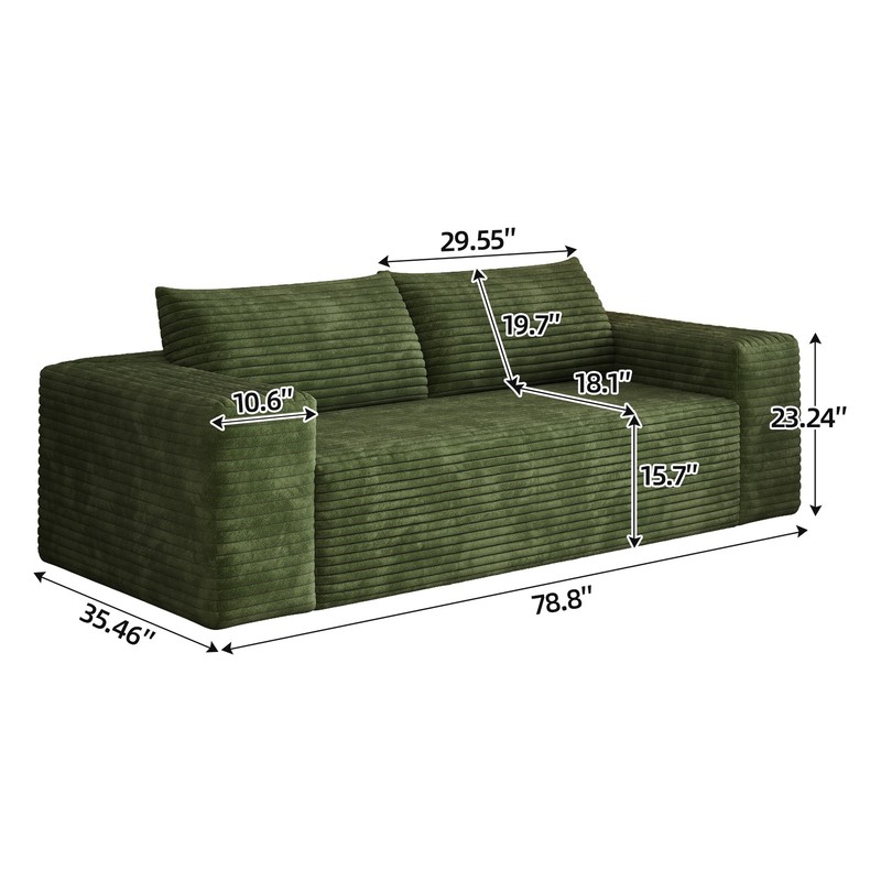 78.8" Boneless Cloud Loveseat Couch Deep Seat Sofa No-Assembly Plush Corduroy gallery