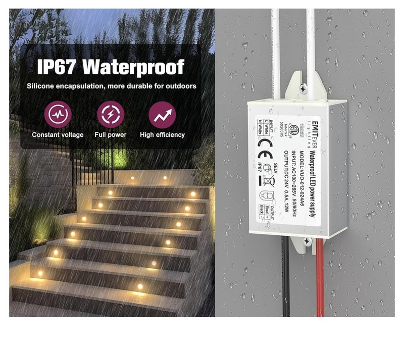 24V LED Power Supply Driver 12W 2Pack,IP67 Low Voltage Transformer 120V AC to 24 gallery