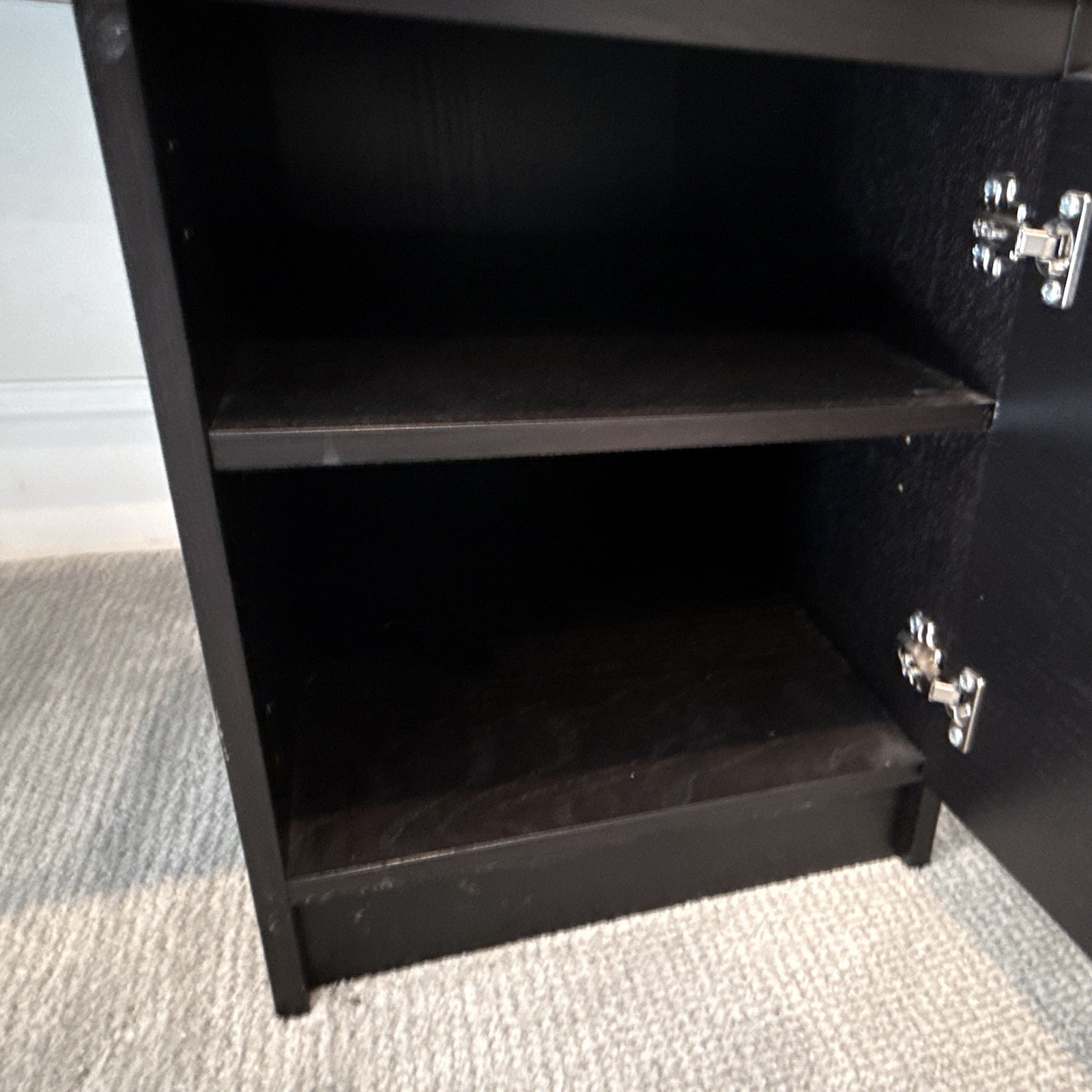 Black Matte Wood Composite Computer Desk 55x26x28 in, Drawer & Shelves Modern gallery