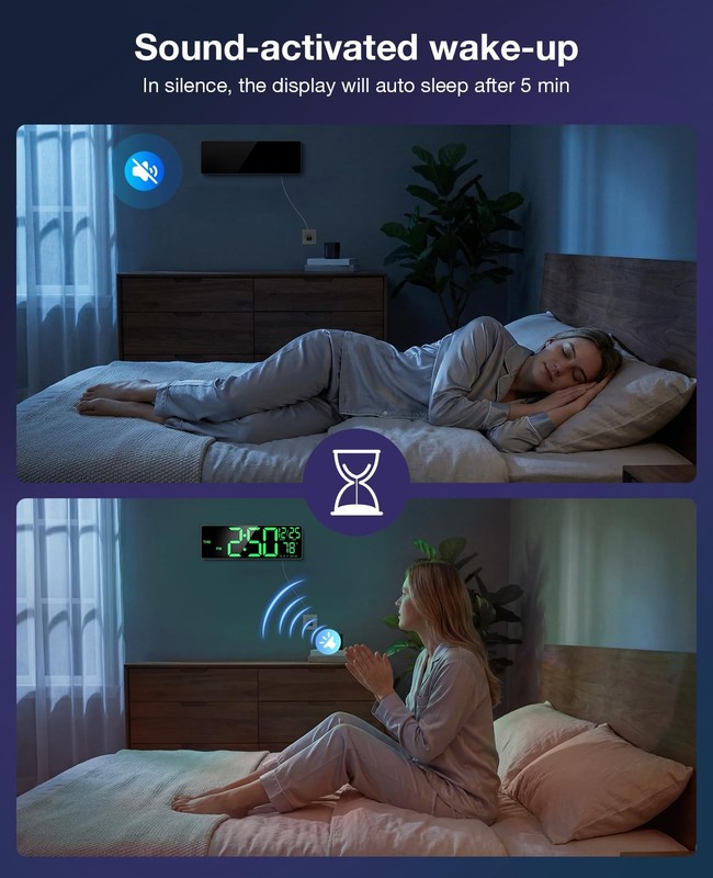 16'' Large Digital LED Wall Clock with Remote Control Dual Alarm 8 RGB Bluetooth gallery