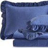 Velvet Plush Flannel Sheet Set - Size 4-Piece - Ruffled Edge Design, Queen Navy gallery