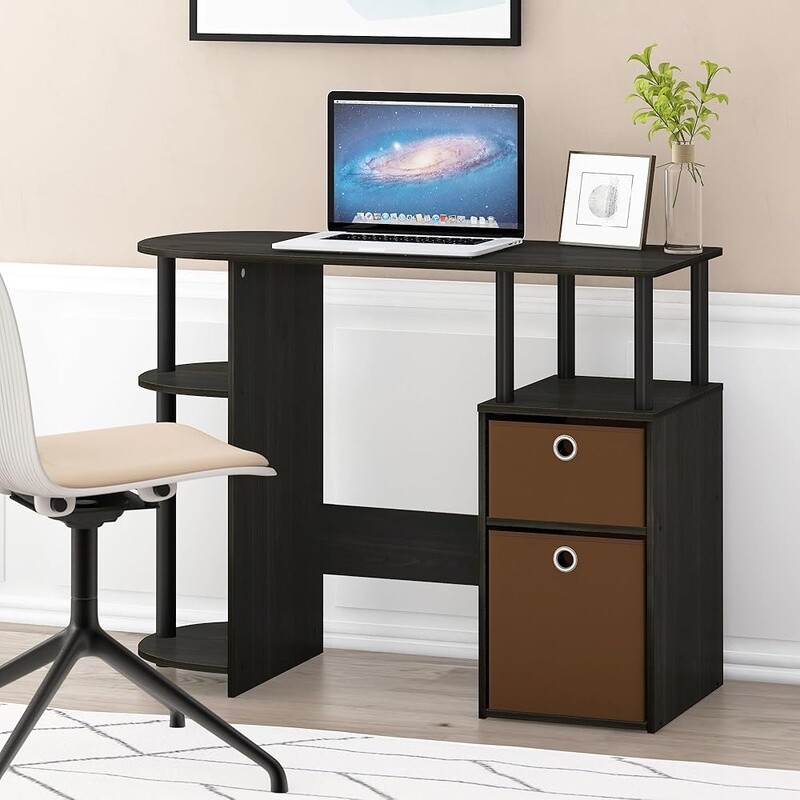 Compact Computer Desk W/ Storage Bins Home Office Study Room Essentials Durable gallery
