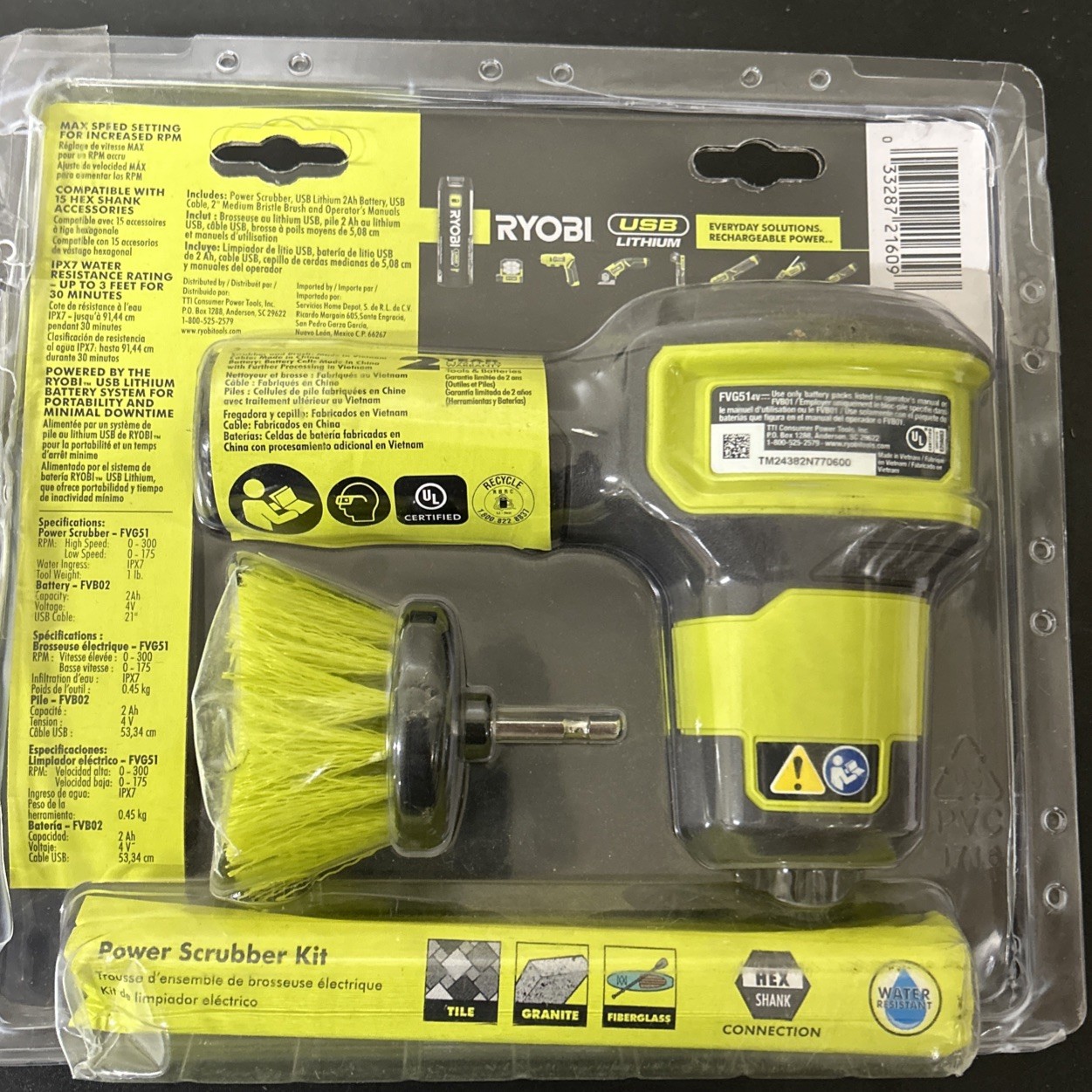 RYOBI FVG51K USB Lithium Compact Scrubber Kit 2.0 Ah Battery -MISSING UBS CORD gallery