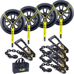 4 Pack Reflective Car Tie down Straps for Trailers – Tire Ratchet Strap with Cha