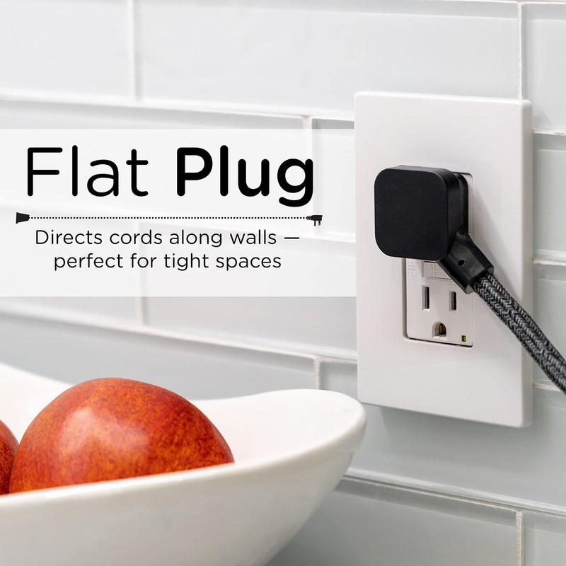 Cordinate Designer Mini 3-Outlet Power Strip, 18 in Braided 18 In, Black gallery