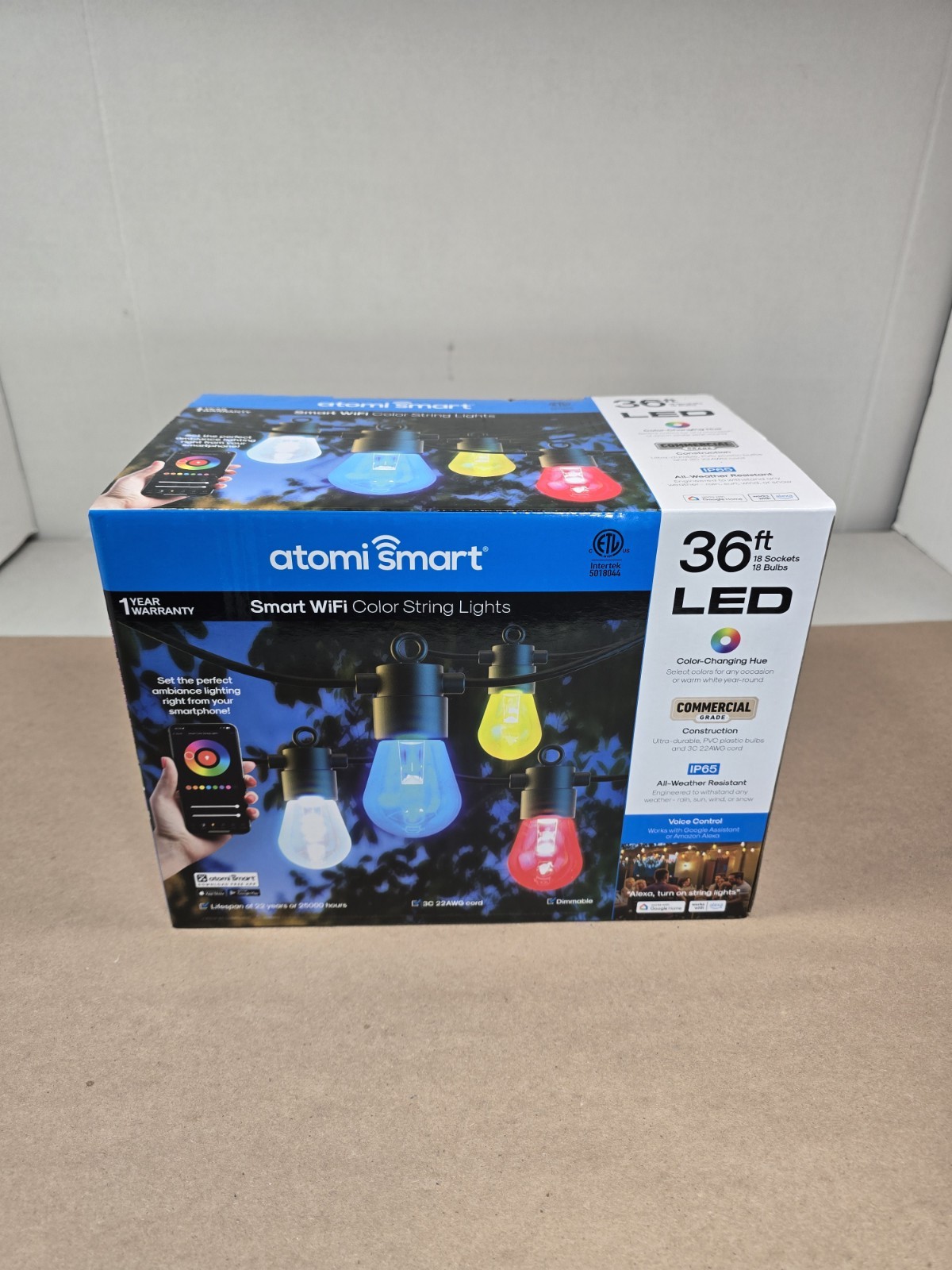 Atomi Smart Wi-Fi Color Outdoor String LED Lights 36ft Commercial Grade IP65 gallery