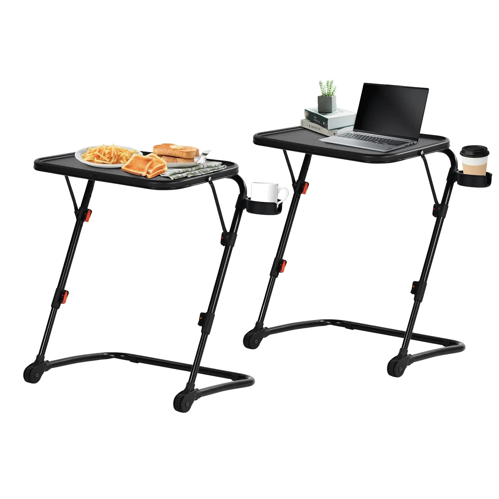 Homy Casa Adjustable TV Tray Table Set of 2, Portable Folding Dinner Tray for Be gallery