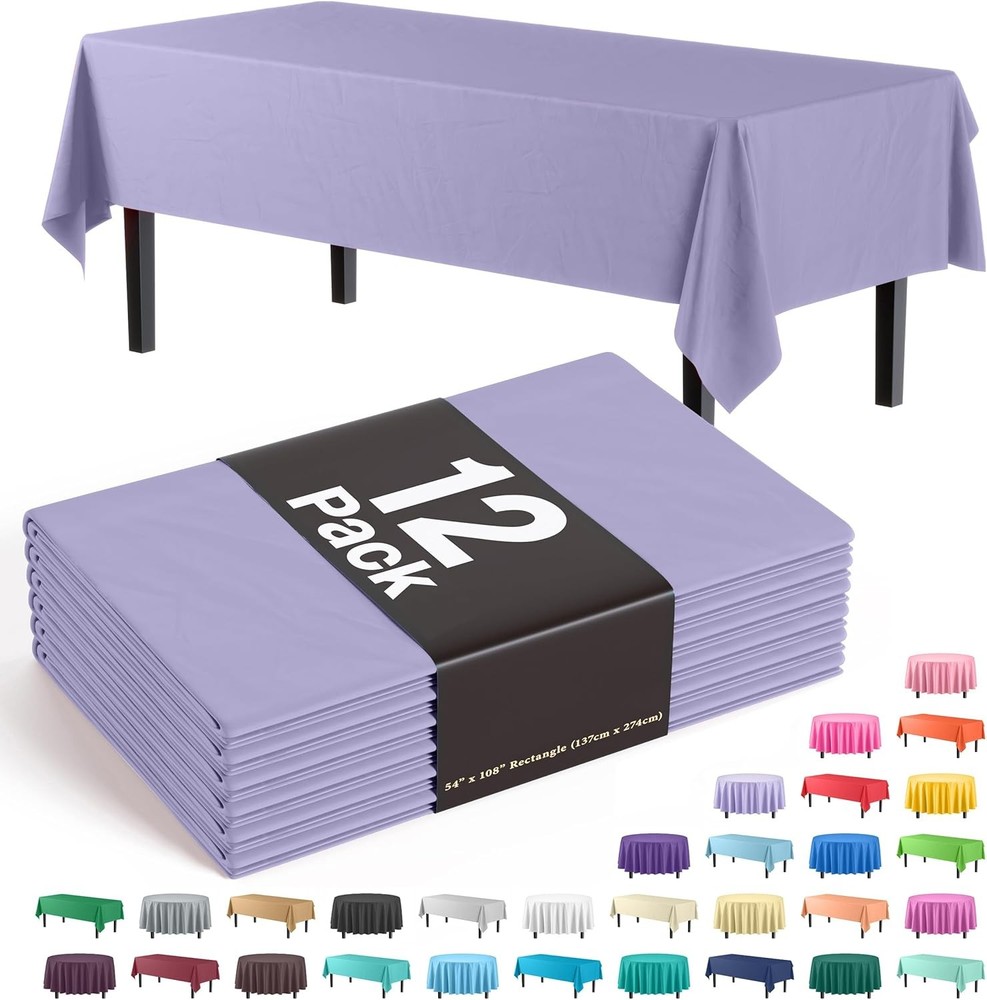 12-Pack Premium Plastic Tablecloth 54in. x 108in. Rectangle Table Cover -