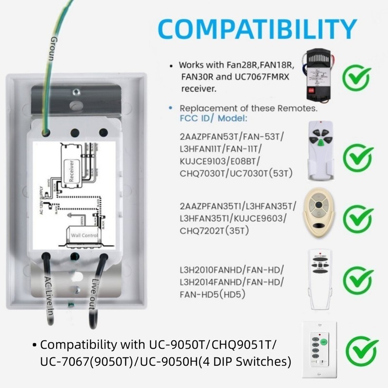 USED Ceiling Fan Wall Remote Control UC9050T Switch For Harbor Breeze Hampton gallery