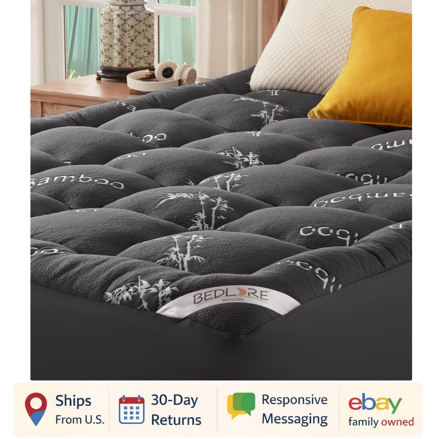 BEDLORE King Mattress Topper Viscose Derived from Bamboo, Thick Pillow Top Ma gallery